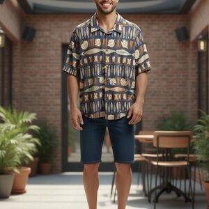 JOE KEALOHA 2XL Fish & Shell Pattern Hawaiian Aloha Shirt Size XXL Cotton SS